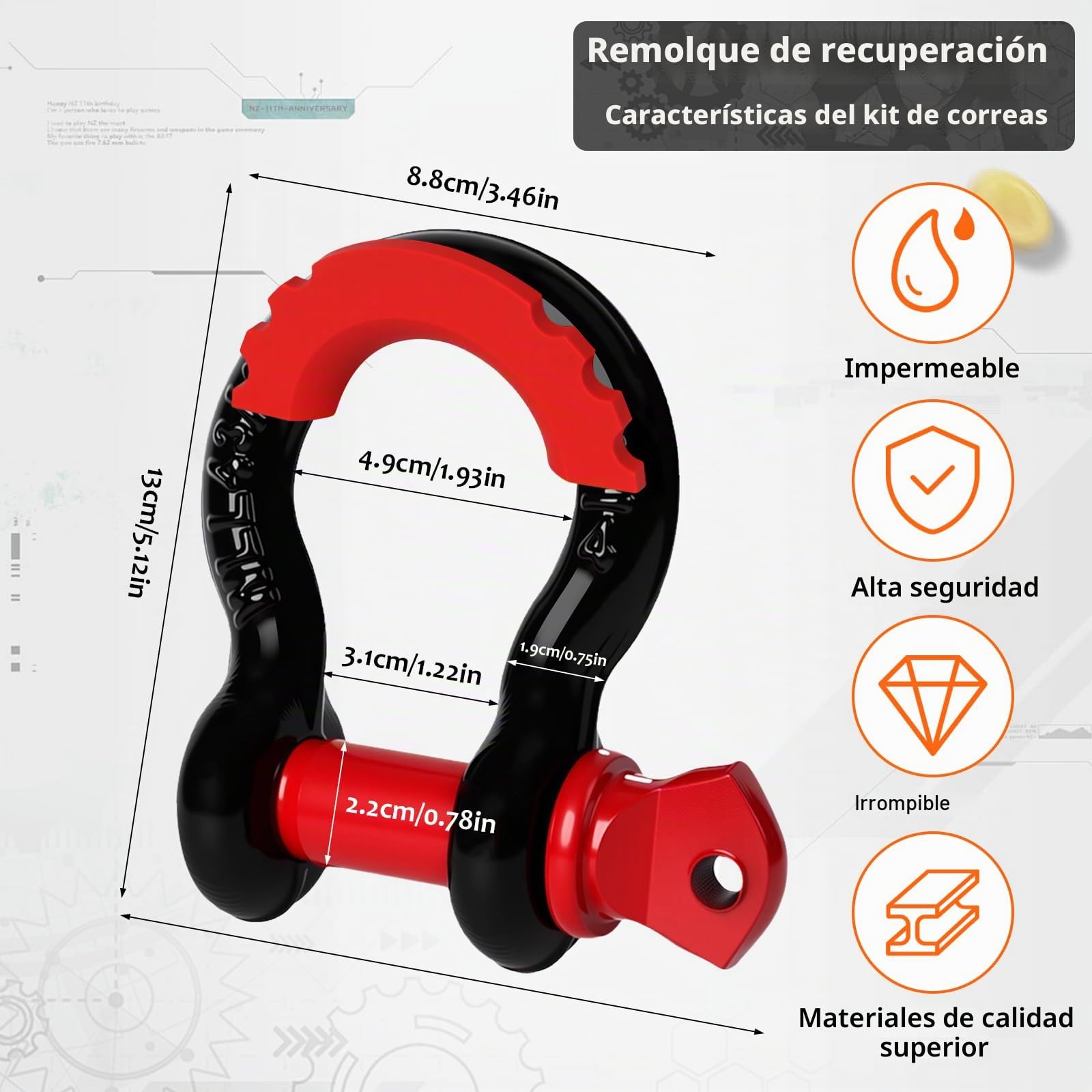 Cuerda de Remolque 6M (20 ft) 22.000 lbs (10T) Capacidad - con Guantes Antideslizantes+Bolsa de Almacenamiento+Accesorios - para Camiones,Jeep,Tractores,ATV,UTV, urismos - Rescate en Carretera