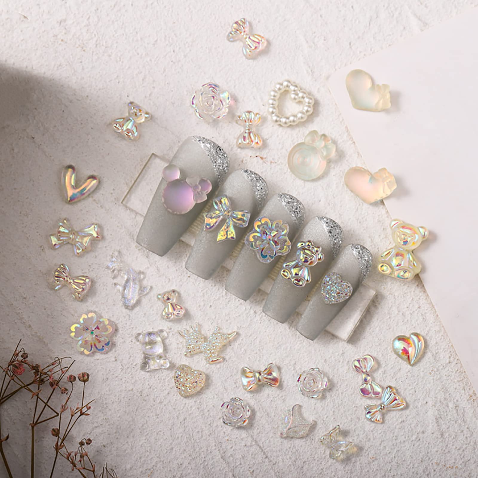 3D ネイルパーツ レジンハートりぼんくま