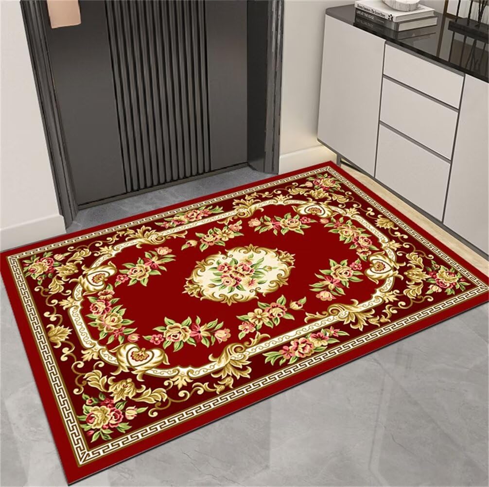 Tapis de salon plante rouge 120x120 cm antidérapant entrée couloir