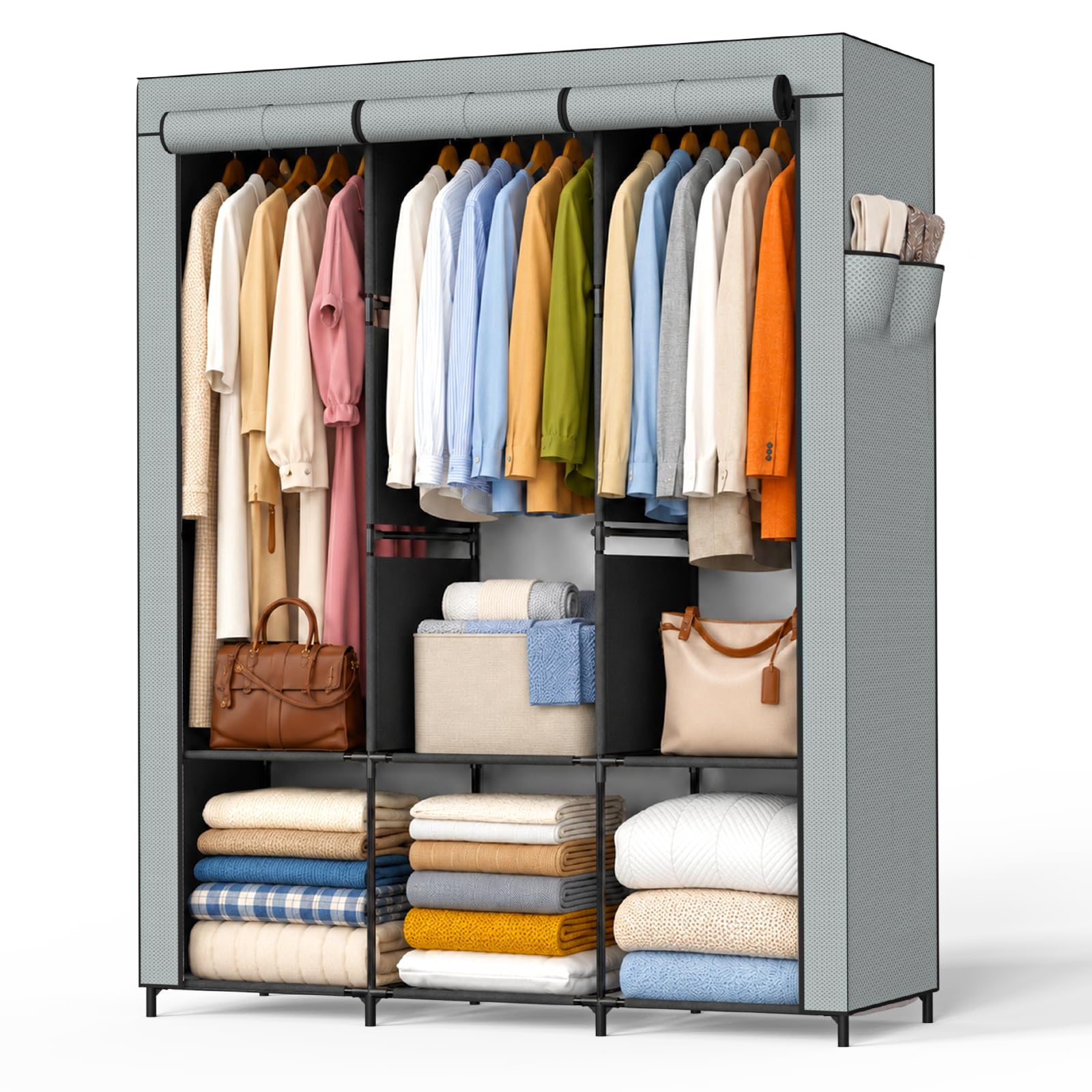 Newthinking Fabric Canvas Wardrobe, Temporary Wardrobe with Hanging Rail