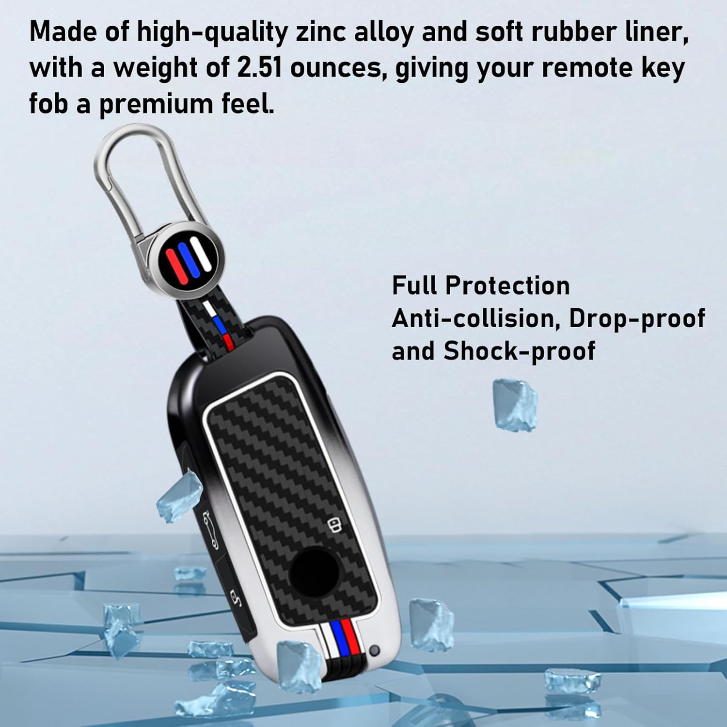 Jaronx Compatible with BMW Key Fob Cover X5 X6 2024/ 2 3 5 7 X1 X7 iX i7 XM 2023-2024, Metal Holder with Carbon Fiber Pattern Silicone Rubber for BMW Key Accessories