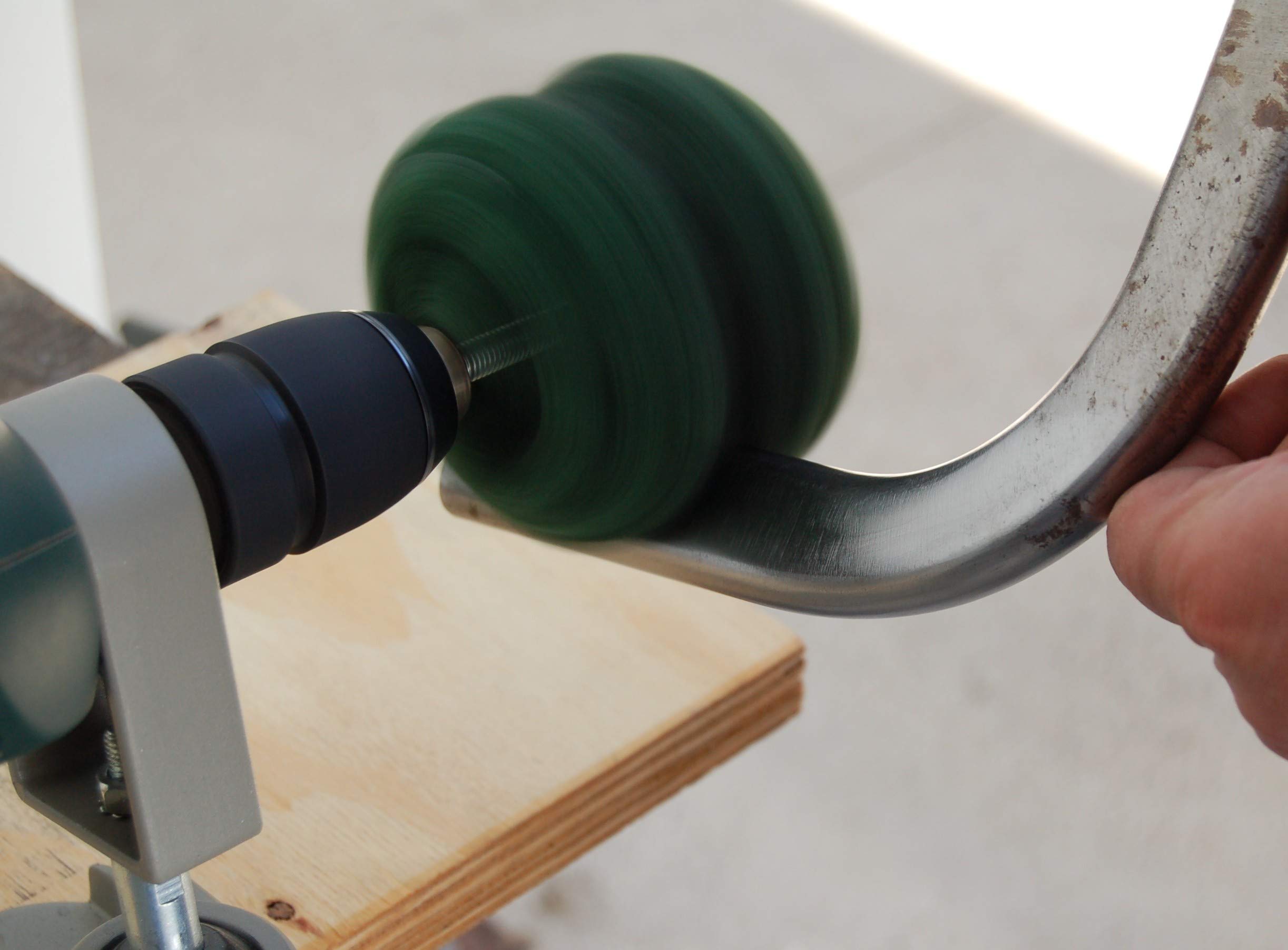 Boule de ponçage en non-tissé - Lot de 3 (K80/K120/K600) Ø 100 mm avec mandrin de fixation - Pour perceuse