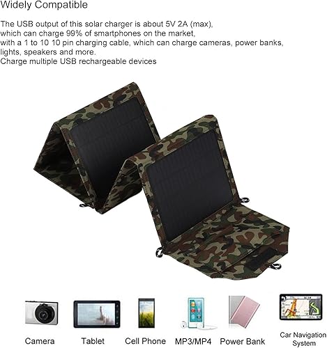Miniatura 5 de Demeras Panel solar portátil de 50 W, panel solar plegable portátil 2 puertos USB impermeable silicio monocristalino buena estabilidad ahorro de