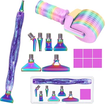 Diamond Painting Art Drill Bead Dot Pen Kit with Screw Steel Metal Tip Nibs Placers & Diamond Art Roller Tool Accessories for Adult DIY Full Drill Partial Drill 5D Diamond Paint Rhinestone Purple