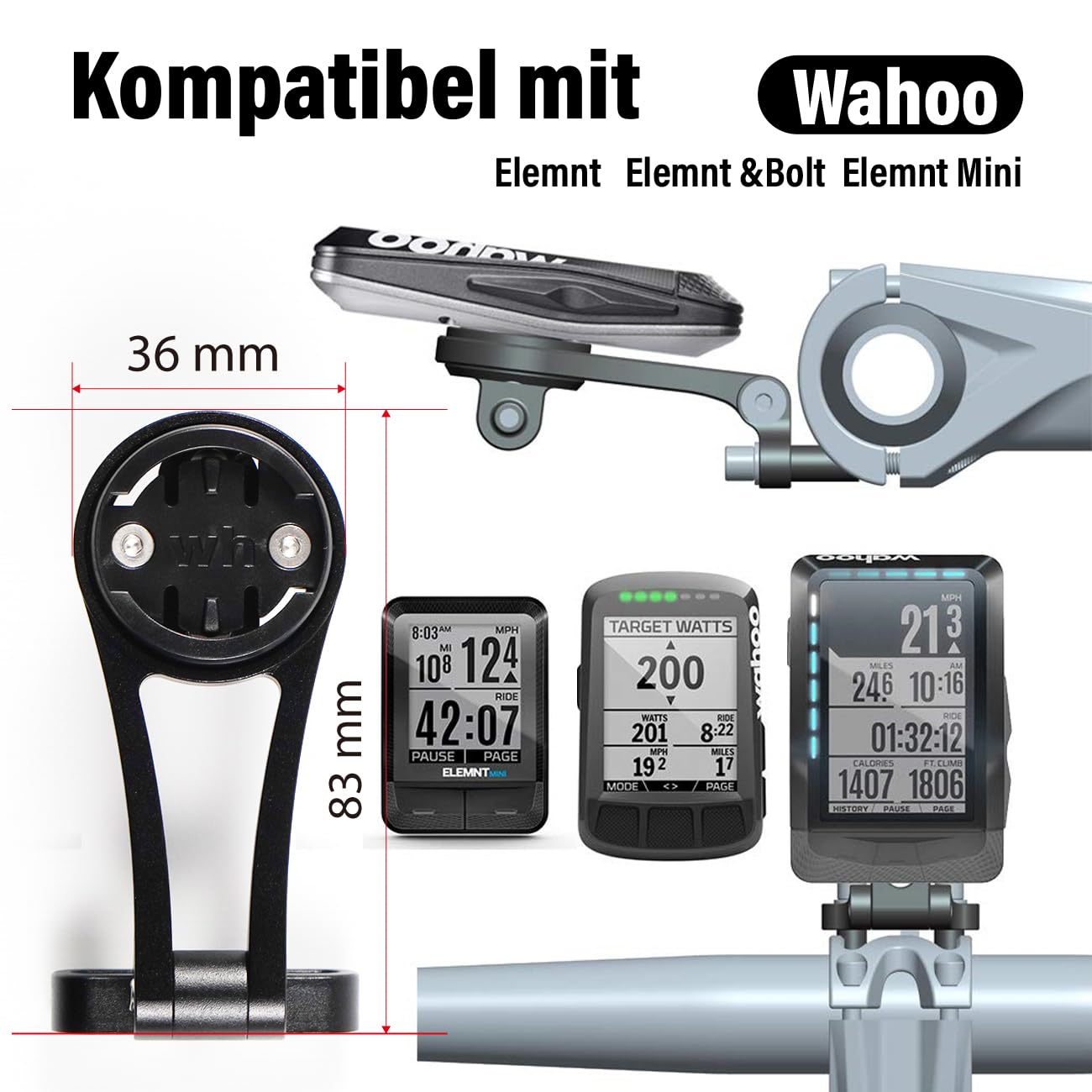 Chooee Fahrrad Halterung für Wahoo Elemnt Bolt, Elemnt Mini,Out Front Combo-Fahrradhalterung für Wahoo Elemnt,Schwarz TJ02