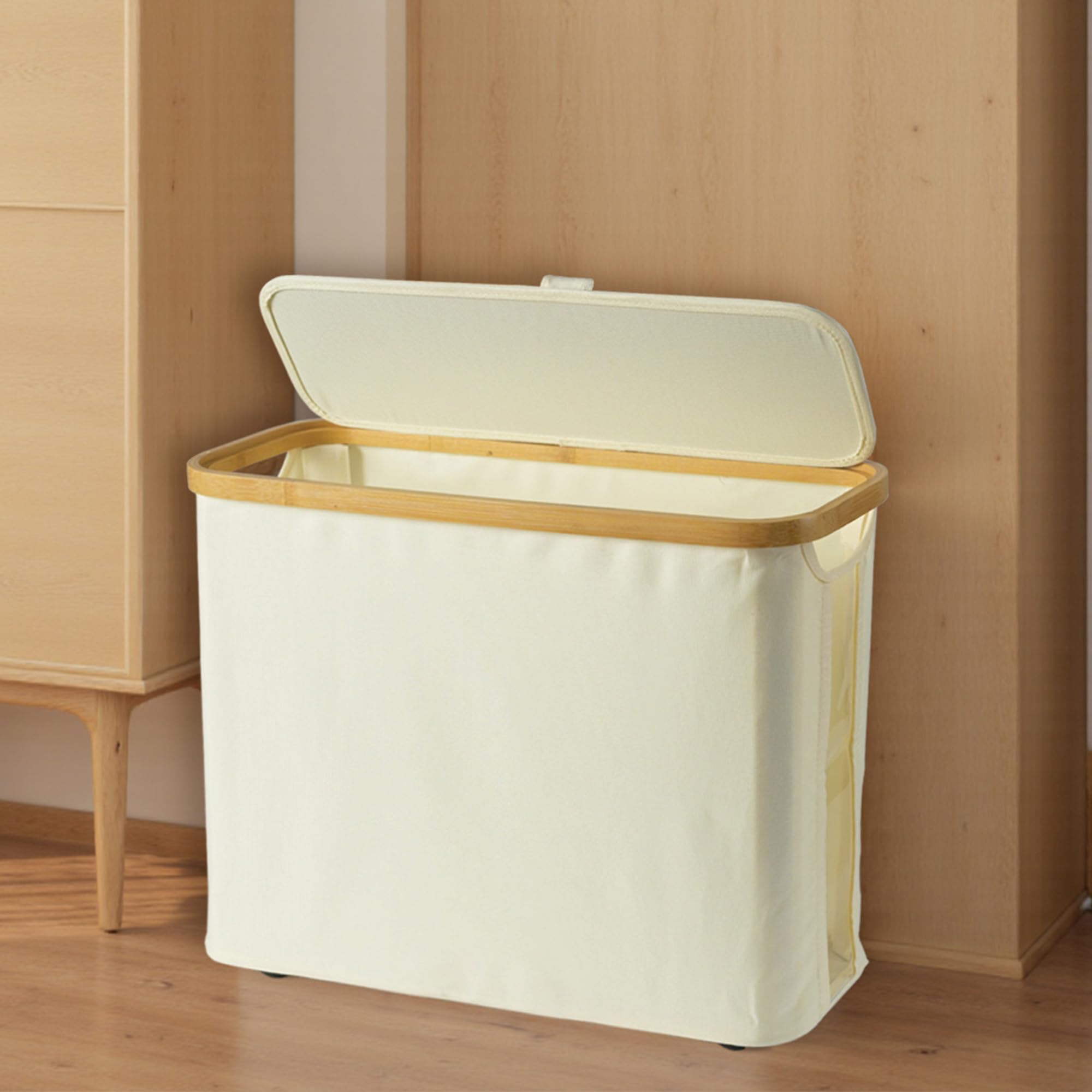 Beige Toilet Paper Basket Organizer for Bathroom, 12 Rolls Toilet Paper Standing Holder with Lid, Large Capacity Container for Tissue Papers, Socks, Toys and Towels