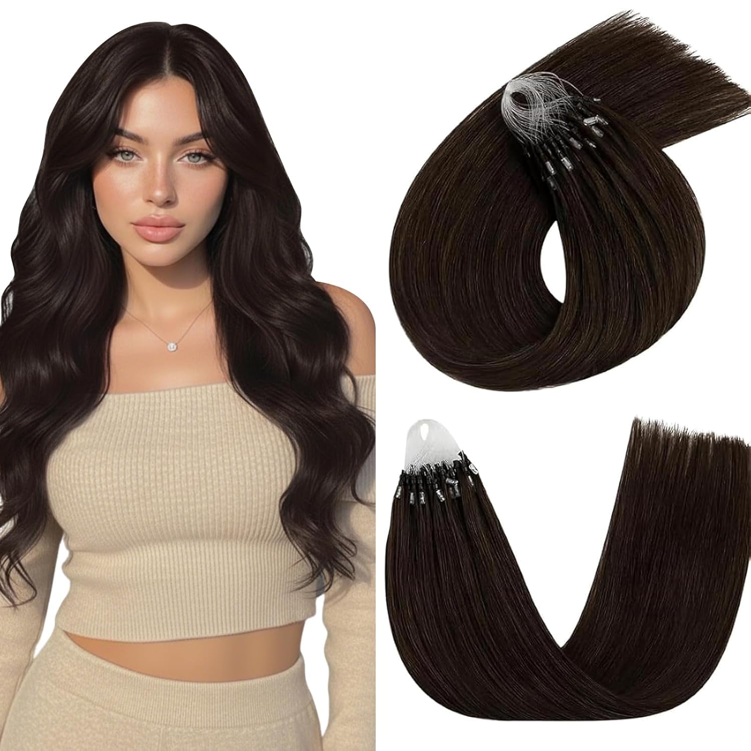 Easyouth U Tip Hair Extensions Brown Keratin Tip Hair Extensions Real Human Hair Darkest Brown Keratin Hair Extension Human Hair with Natural Texture 18Inch 50G 1G/S — view 41