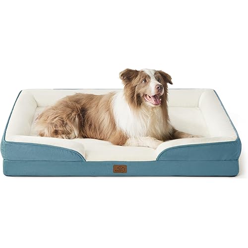 Bedsure L Plus Orthopedic Dog Bed for Large Dogs - Washable Dog Cat Bed Waterproof, L Plus Big Comfort Dogs Couch Sofa with Washable Removable Cover, Pet Bed with Nonskid Bottom, Dune Haze Blue, 38"