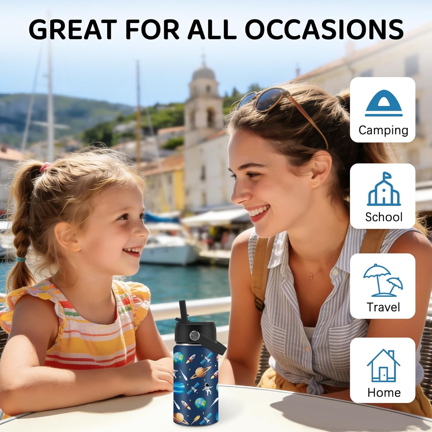 Planet Water Bottle for Son & Daughter, Stainless Steel Insulated Tumbler with Straw Lid and Handle, 12oz Reusable Leak-Proof Bottle for Sports - Image 6