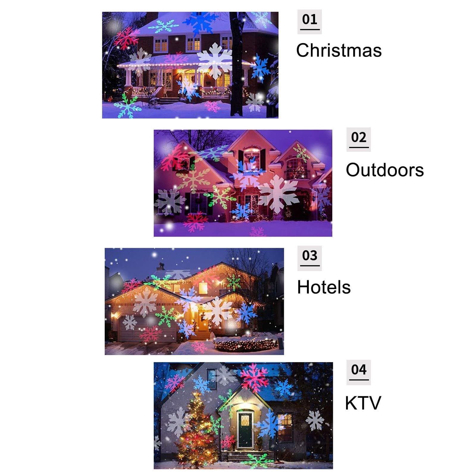 Proiettore di luci natalizie per esterni, proiettore a LED con fiocco di neve, decorazioni per le vacanze, IP65, resistente alle intemperie, proiettore da neve regolabile a 180° per faretti, Capodanno
