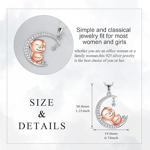 Miniatura 4 de KQF Collar de cerdo para mujer, plata de ley, lindo colgante de cerdo y luna, collar de cerdito, joyería de regalo para niñas amantes de los cerdos