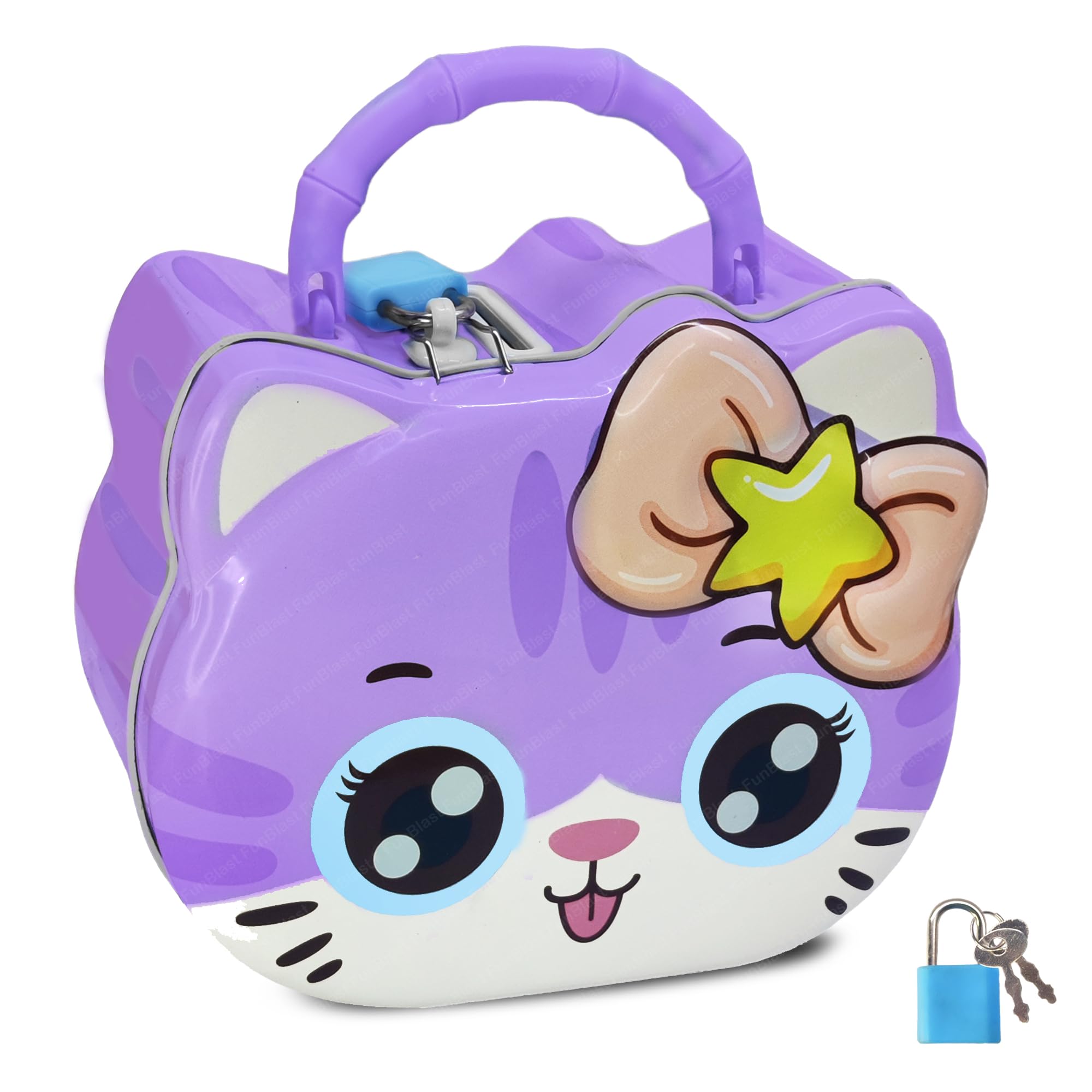 FunBlast Coin Box for Girls - Cute Cat Design Piggy Bank with Lock & Key, Money Saving Metal Coin Bank, Gullak for Kids, Girls, Kids, Birthday Return Gifts for Kids (Purple) (B0CFHDHBYG) Amazon Price History, Amazon Price Tracker