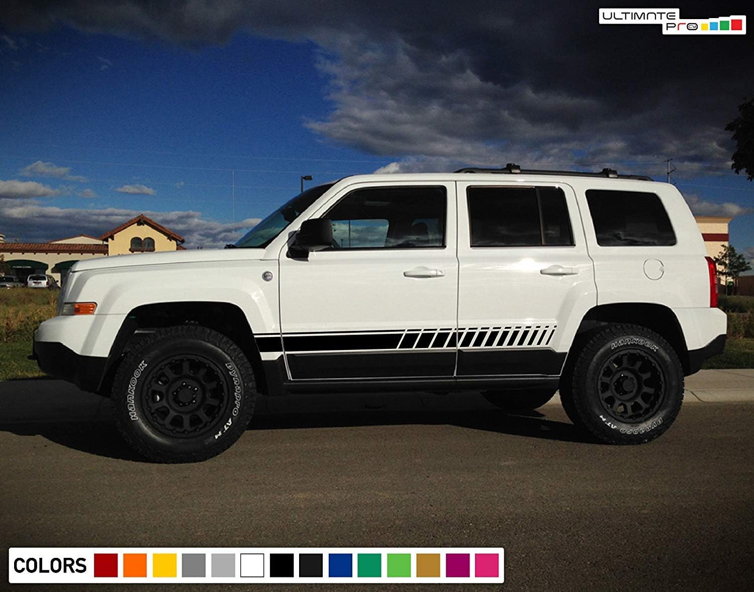 Bubbles Designs Decal Sticker Vinyl Side Sport Stripe Kit Compatible with Jeep Patriot 2007-2017 (Black)