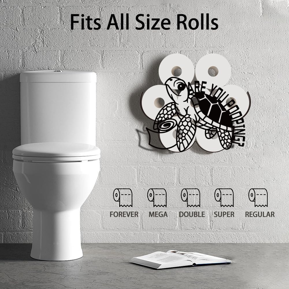 WADORN Sea Turtle Metal Toilet Paper Holder, Black Ocean Turtle Decorative Metal Toilet Paper Storage for Extra 8 Rolls Funny Freestanding Decor Wall Mounted Organizer for Restroom Bathroom Cabinet