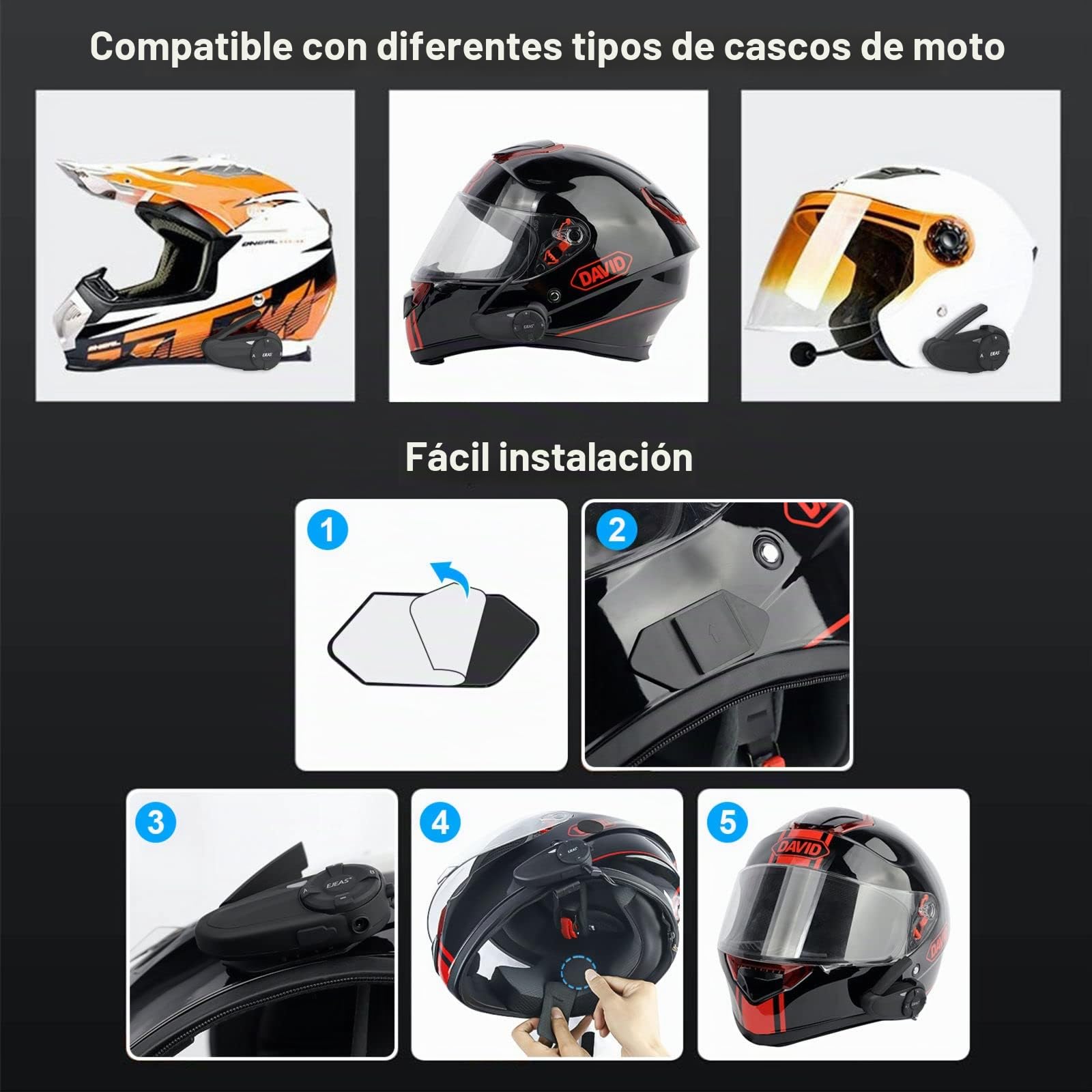 EJEAS Q7 intercomunicador Bluetooth de Motocicleta, Distancia de intercomunicación 800m, Puede Realizar hasta 7 Conexiones, 2 Intercomunicadores simultáneos (Q7-2)