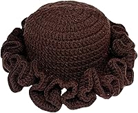 Women's Crochet Bucket Hat with Ruffled Brim - Soft Hand-Knitted Acrylic, One Size Fits Most, Stylish Solid Colors
