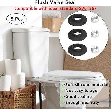 Flush Valve Seal Compatible with Ideal Standard Toilet Flush Seal 3Pcs Toilet Cistern Flush Parts SV01967, Toilet Flush System Replacement Flush Valve Seal & Clip (Black)