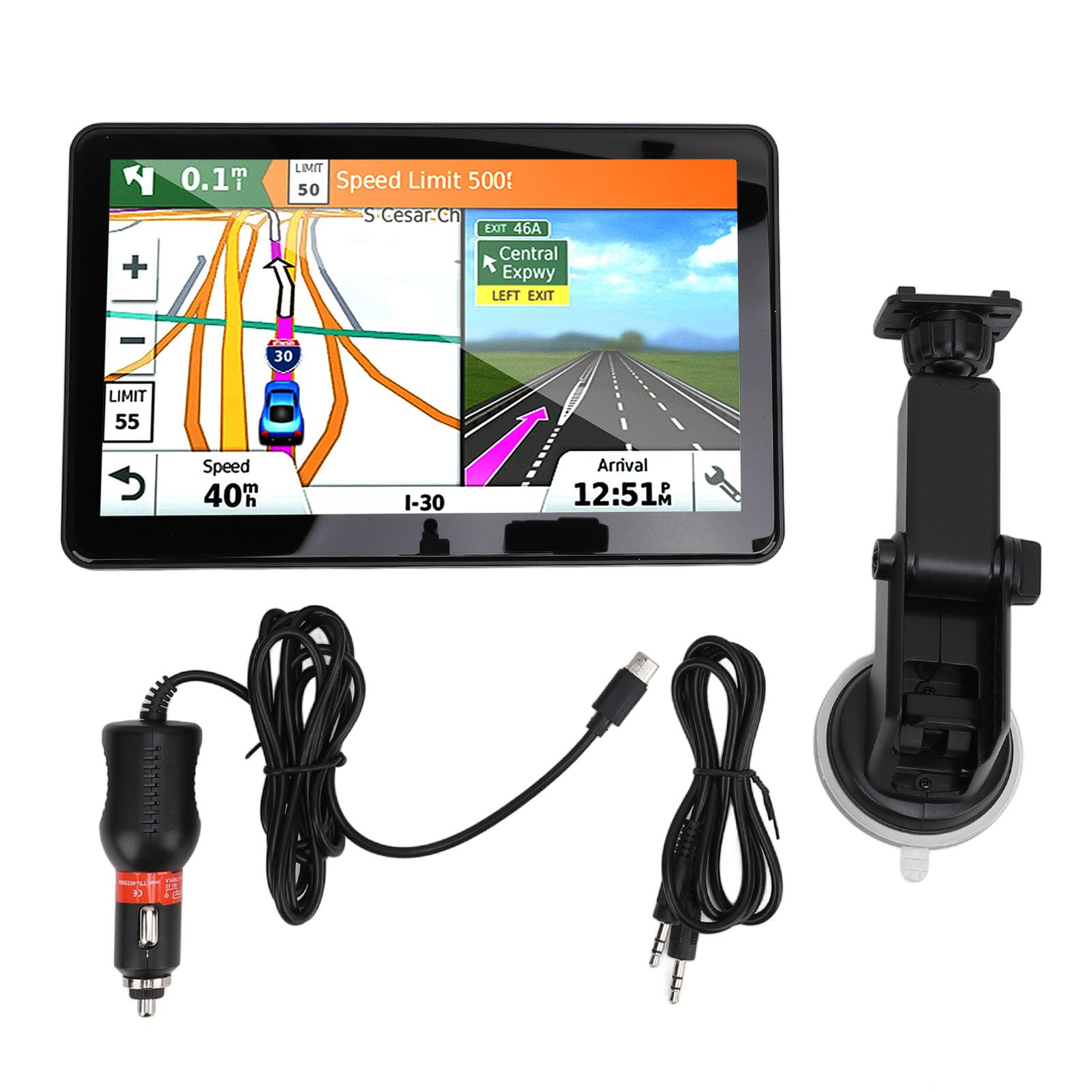 Tragbares Auto-Navigationssystem, 9-Zoll-Auto-Navigationssystem für CarPlay Wireless für Auto 2,5-D-Glas-Touchscreen-Auto-Navigationssystem