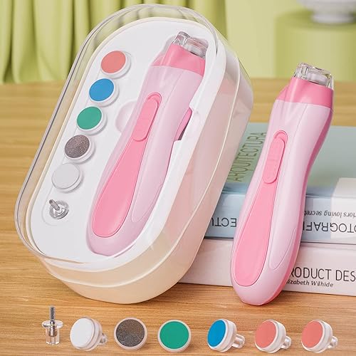 Lyntimo Kit de lima de uñas eléctrica para bebés con cubierta de molinillo, cortaúñas seguro para bebés con luz LED para dedos de los pies de los Lyntimo Kit de lima de uñas eléctrica para bebés con cubierta de molinillo, cortaúñas seguro para bebés con luz LED para dedos de los pies de los