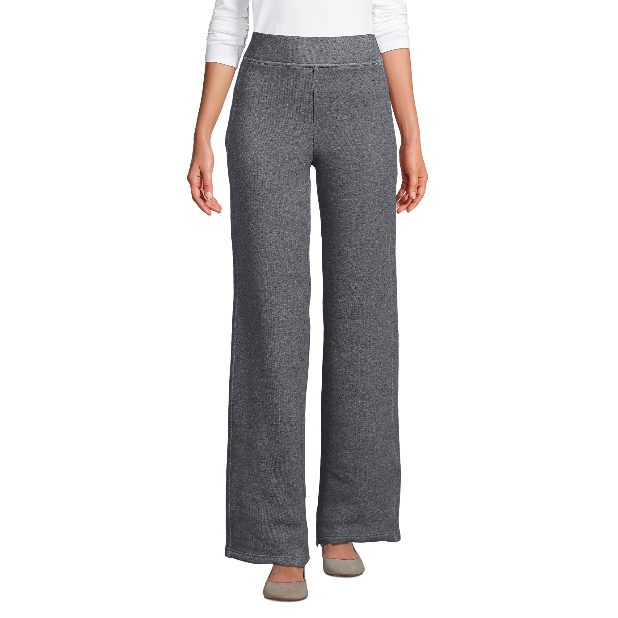 Lands End Womens Serious Sweats High Rise Fleece Lined Straight Leg Pants Large Charcoal Heather