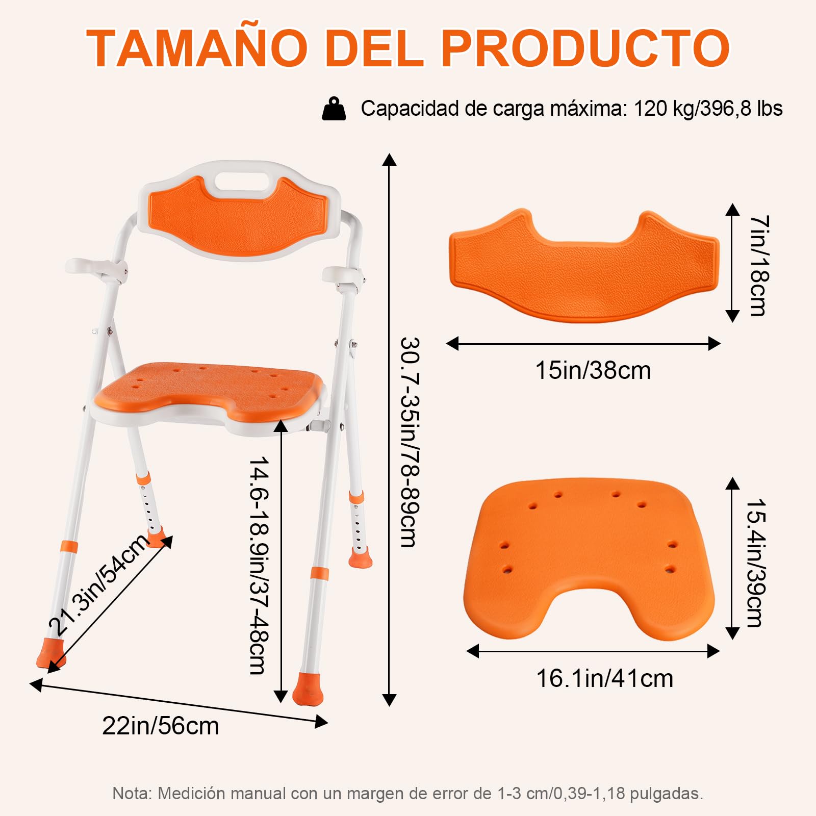 Plegable Silla Ducha Personas Mayores con Reposabrazos y Respaldo abatibles, Silla para Ducha Altura Ajustable con Soporte para Cabezal de Ducha, Capacidad de Carga 120 Kg