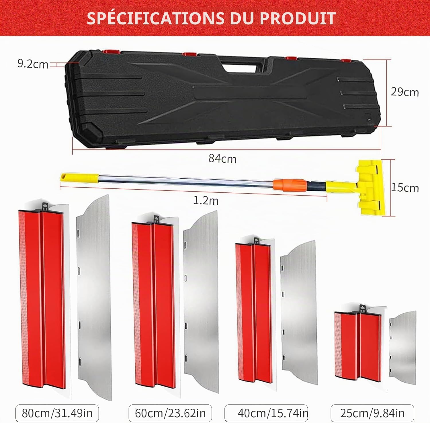 Kit de spatules en acier inoxydable - 0,38 mm et 0,5 mm d'épaisseur - 80 cm / 60 cm / 40 cm / 25 cm - Pour grandes surfaces de travail, décoration murale et construction