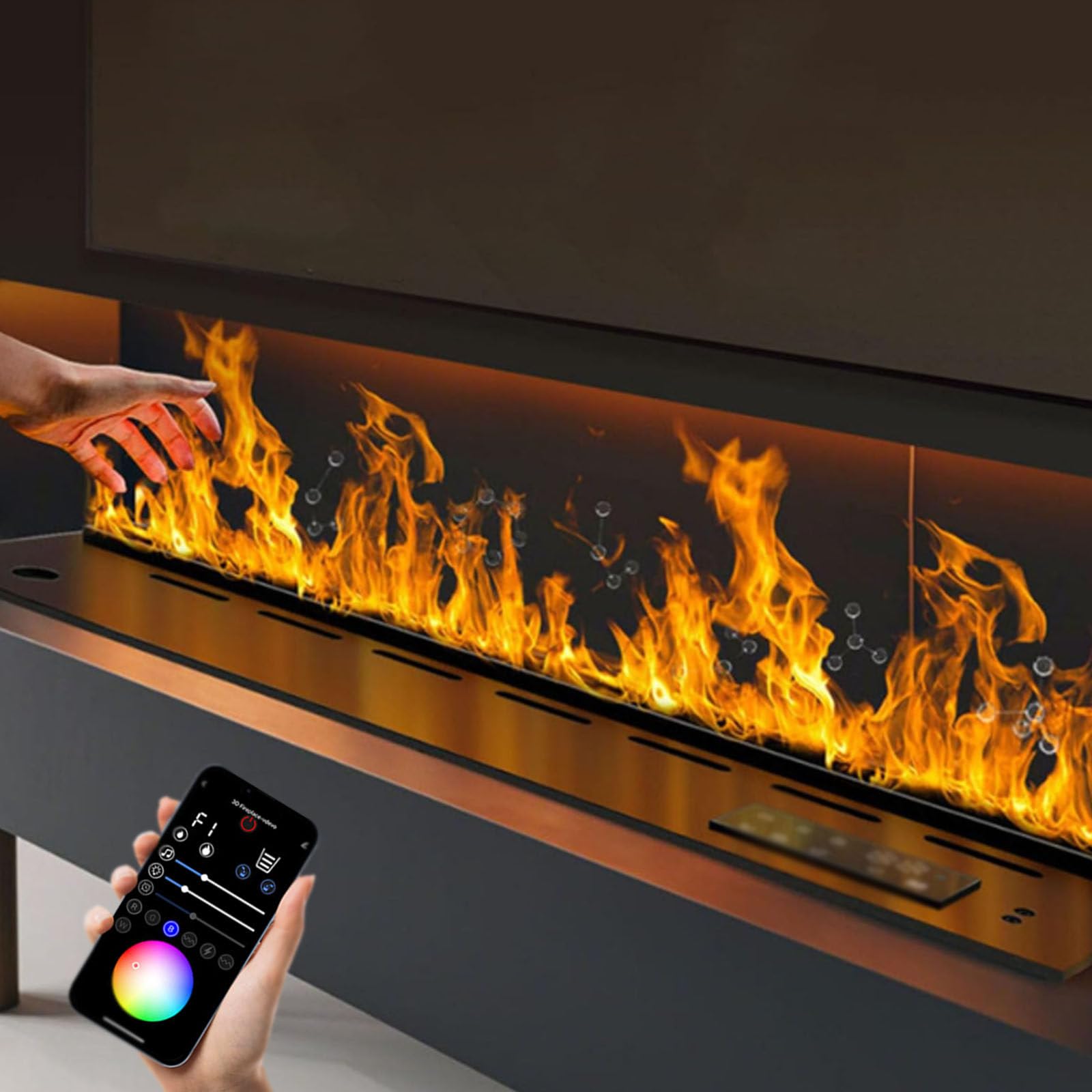 Cheminée à vapeur d'eau intégrée 700 encastrable avec flamme 3D