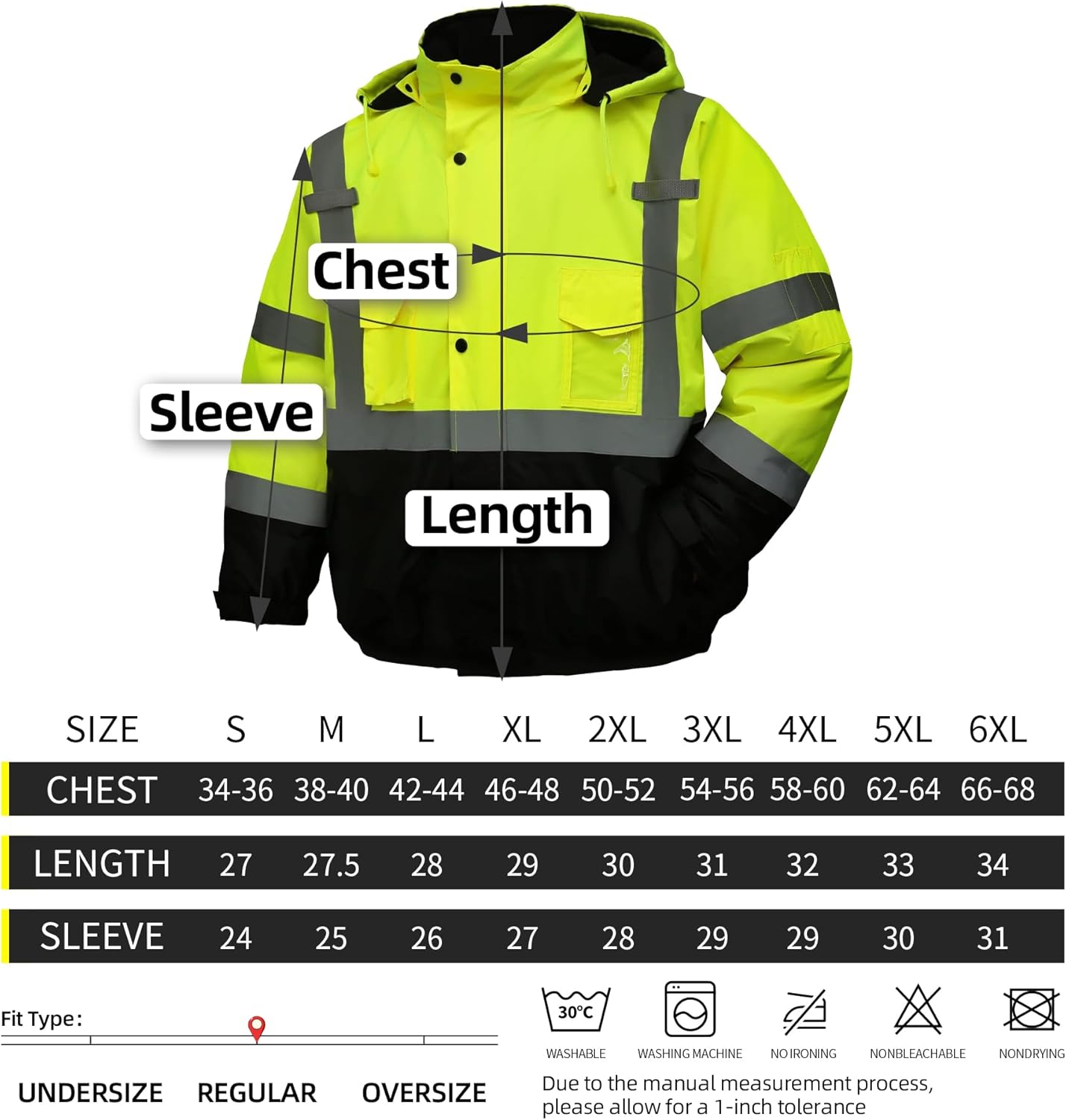 Hi Vis Safety Jackets for Men Waterproof Class 3 Reflective Construction Jacket for Winter Bomber Jacket - Image 6