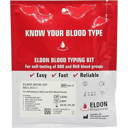 (2 Pack) Eldoncard Blood Type Test - air sealed envelope, safety lancet, micropipette, cleansing swab