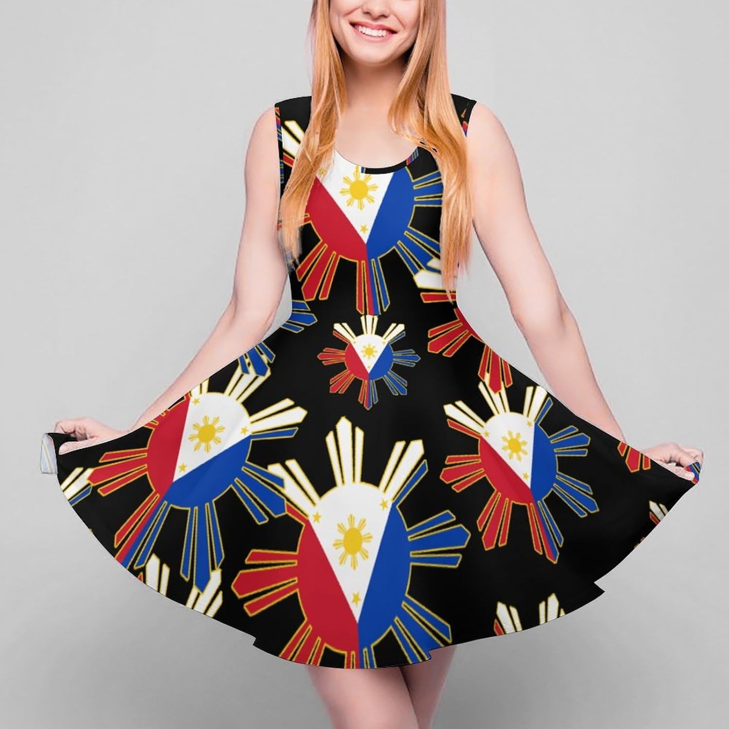Filipino Flag Summer Dresses for Women Sleeveless Beach Sundress Swing Mini Tank Dress 5X-Large