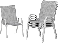 Vista 19 de UDPATIO Juego de 2 sillas de patio, sillas de comedor apilables plateadas para exteriores con respaldo alto, silla de tela de textileno transpirable