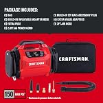 CRAFTSMAN Gonflateur de pneus à double puissance avec jauge numérique & Arrêt automatique 12V DC Prise de voiture et 120V AC Utilisation à la maison avec Jusqu'à 150 PSI, LED Lumière, portable Air Pompe pour pneus de voiture, vélos et gonflables