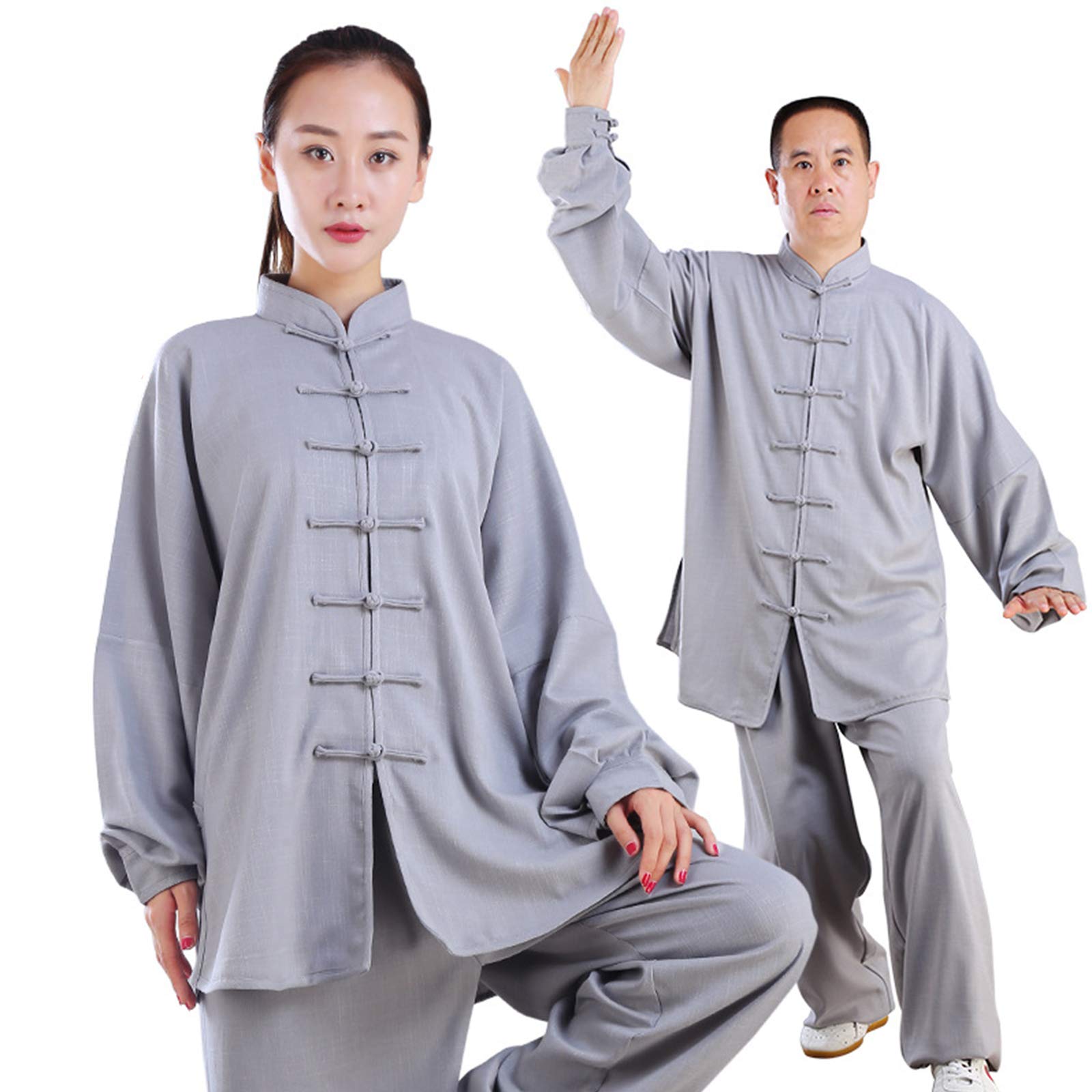 Abito per Arti Marziali, Wing Chun Cinese in Cotone e Lino a Maniche Lunghe Tai Chi Abbigliamento Abito in Due Pezzi, Adatto per Arti Marziali Taekwondo Kung Fu Abbigliamento da Allenamento (XXL Ver