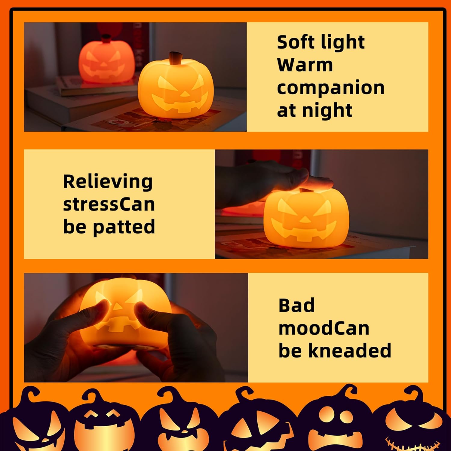 2pcs Pumpkin Night Light, 5-Color Dimmable LED Lamp with Touch Control and Auto-Switch Modes Nursery Nightlights Decor for Kids, Rechargeable Halloween Lantern Cute Silicone Light for Woman and Kids