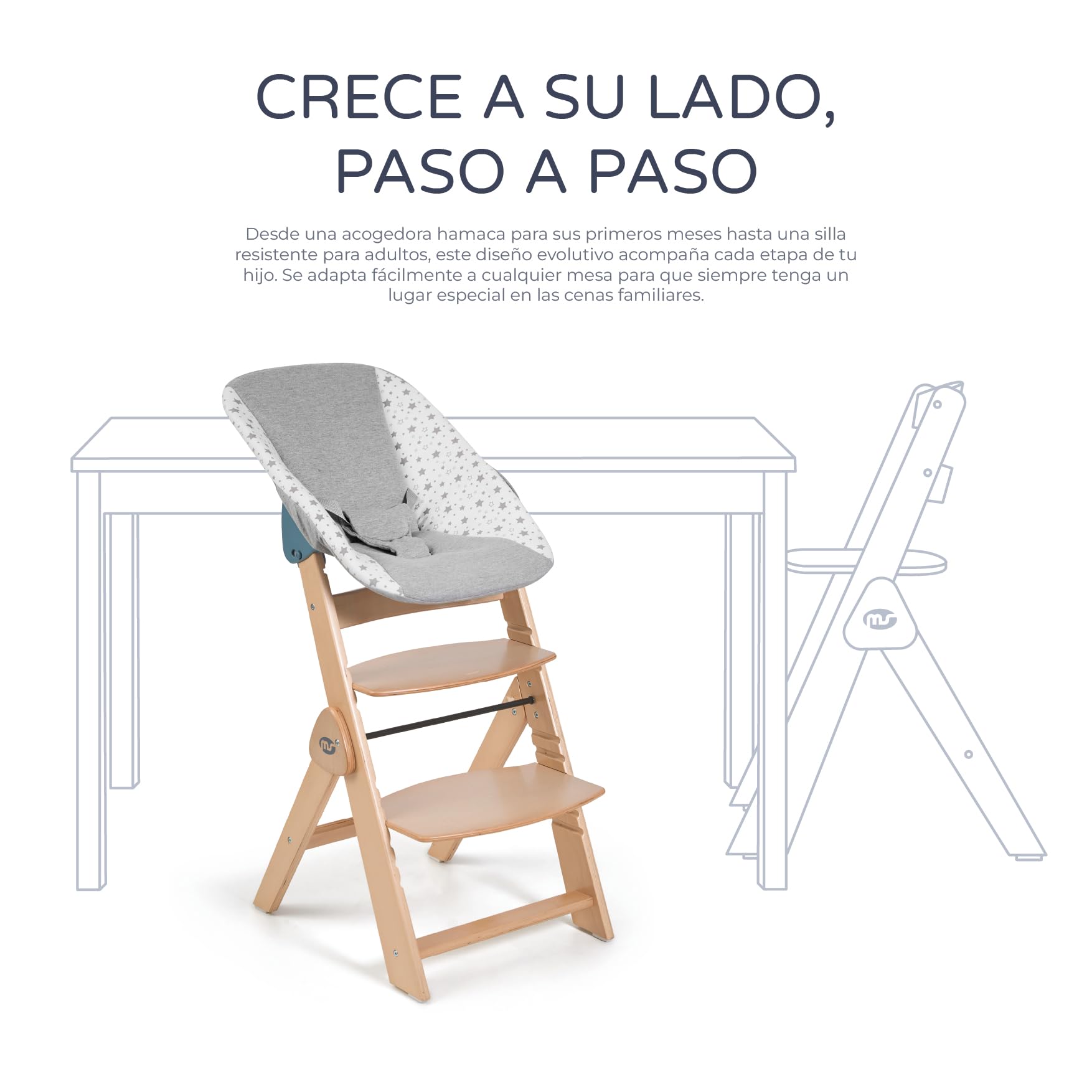 ms BabyWorld - FULL PLUS HAMACA - Trona para bebé de Madera FULL PLEGABLE + HAMACA | Evolutiva | Silla Alta | Ergonómica | Regulable | Segura | 2 posiciones de recinado