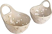 Creative Co-Op Cream Stoneware Colander Set of 2 - Dishwasher Safe Kitchen Strainers & Decor