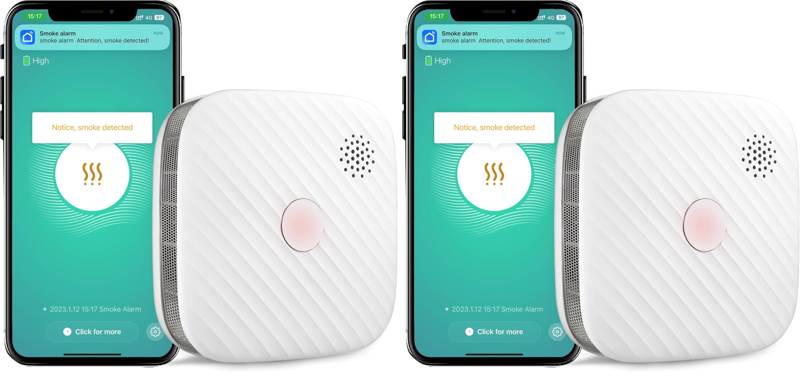 Smart Rauchmelder WLAN,Vernetzt Rauchmelde mit Magnethalterung,Photoelektrischem Sensor und austauschbarer Batterie,Homematic Feuermelder für Smart Home (1-Pack) (Packung mit 2)