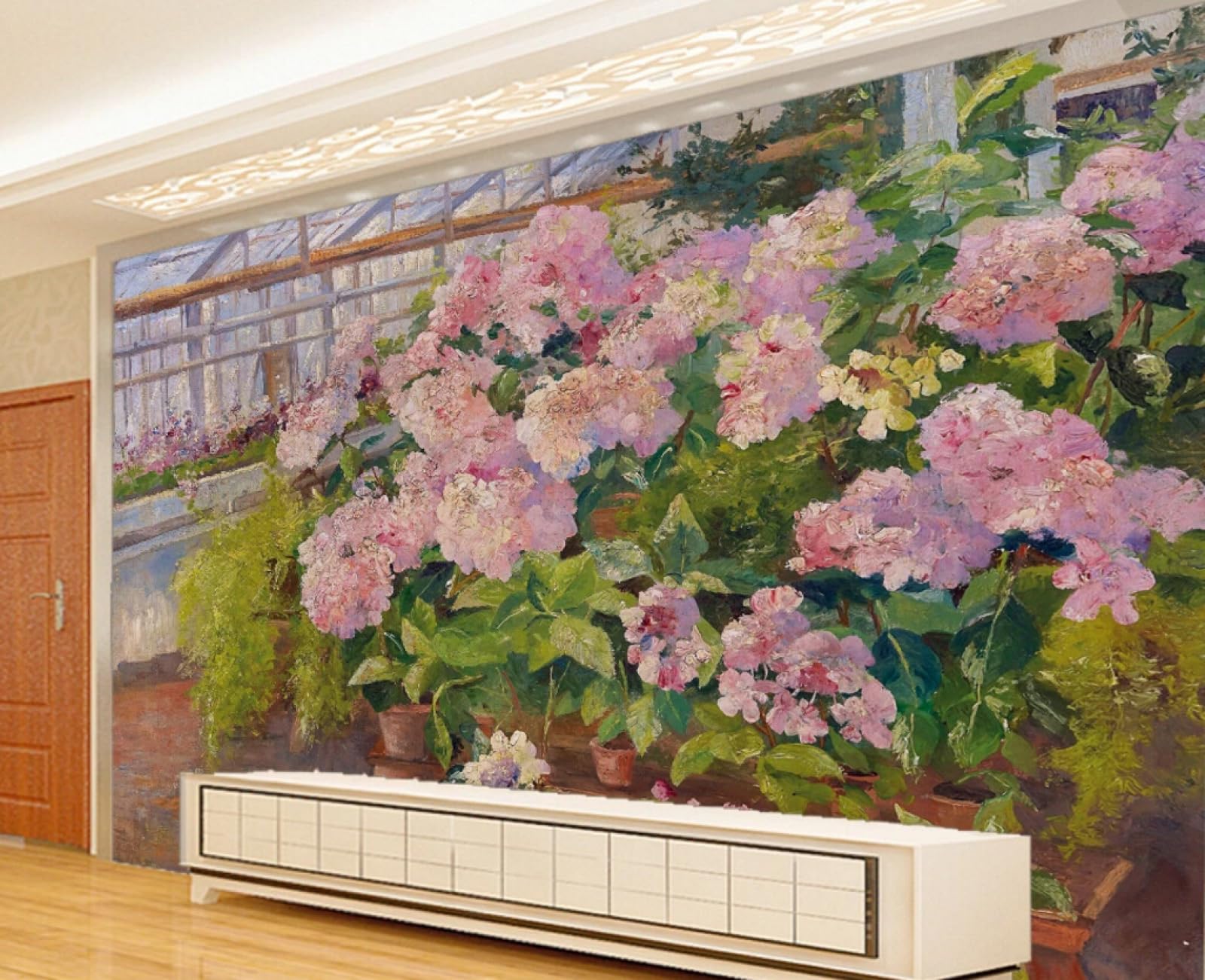 Papier peint panoramique vintage fleurs roses 3D pour une ambiance douce