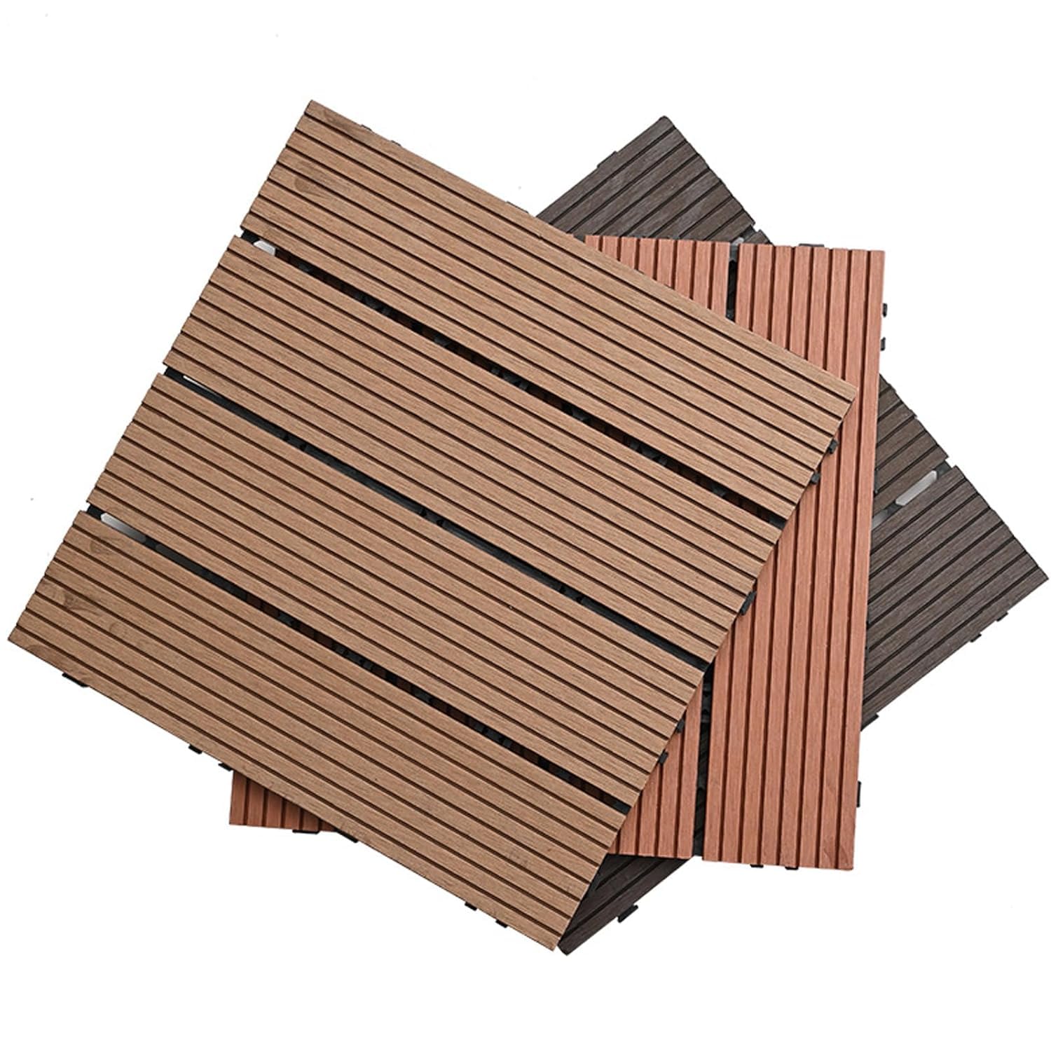 Piastrelle ad incastro per esterni, pavimento in legno di plastica per patio e giardino, design durevole e resistente alle intemperie