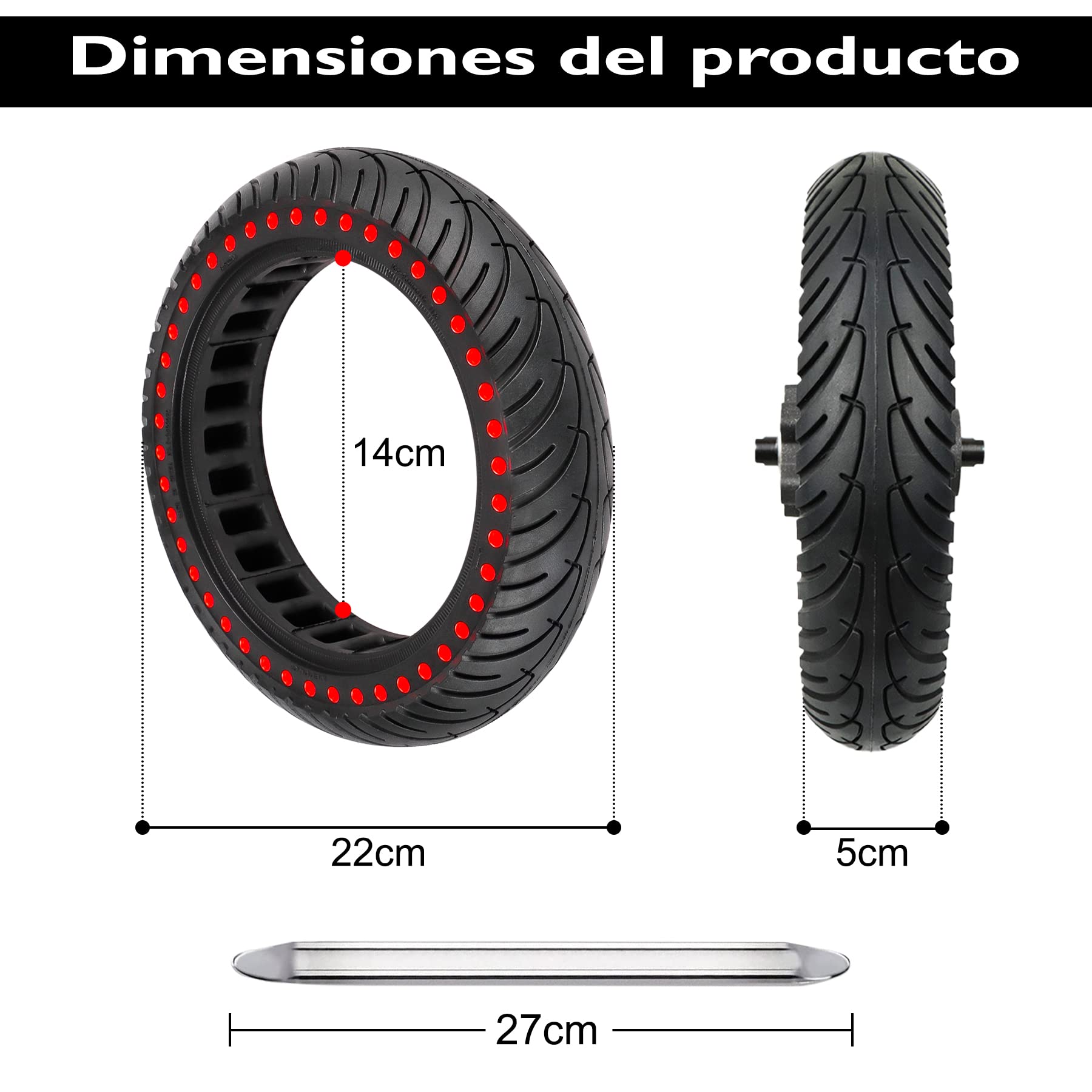 ANSENI Nowa wersja pełna opona do hulajnogi Xiaomi M365,1S, Essential, Pro2, Gotrax gxl/XR, elastyczne koło, odporne na przebicie, solidne 8,5 cala (czerwona kropka 2 sztuki+dźwigni)