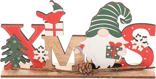 SAFIGLE Decoración de mesa de Navidad, letrero de mesa de madera de Navidad, centro de mesa de gnomos de Navidad, decoración de escritorio de