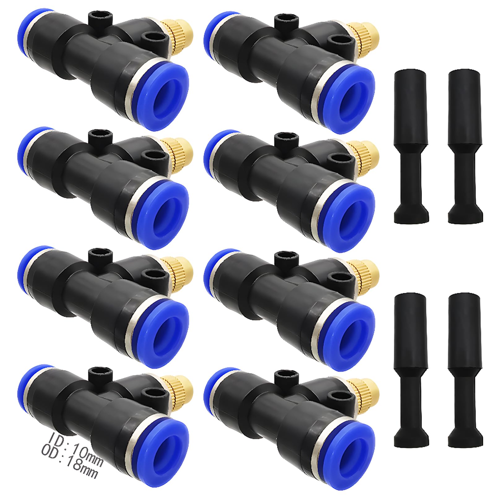 Buse Arrosage, Dujelixa 8 pièces buse de brumisation en laiton connectez 10 mm tube + 4 pièces blocage pour la désinfection, la réduction de la poussière, le refroidissement, l'humidification