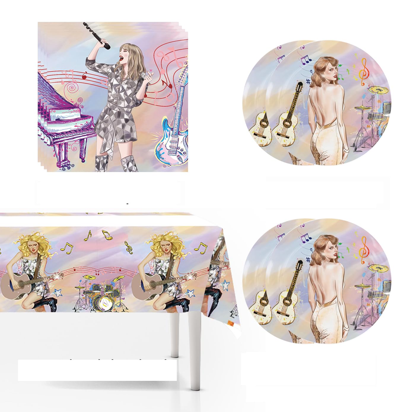 41 pcs Taylor Singer Themed Party Supplies, 20 Plates, 20 Napkins and 1 Tablecloth, wish movie Birthday Party Decorations for Boys and Girls