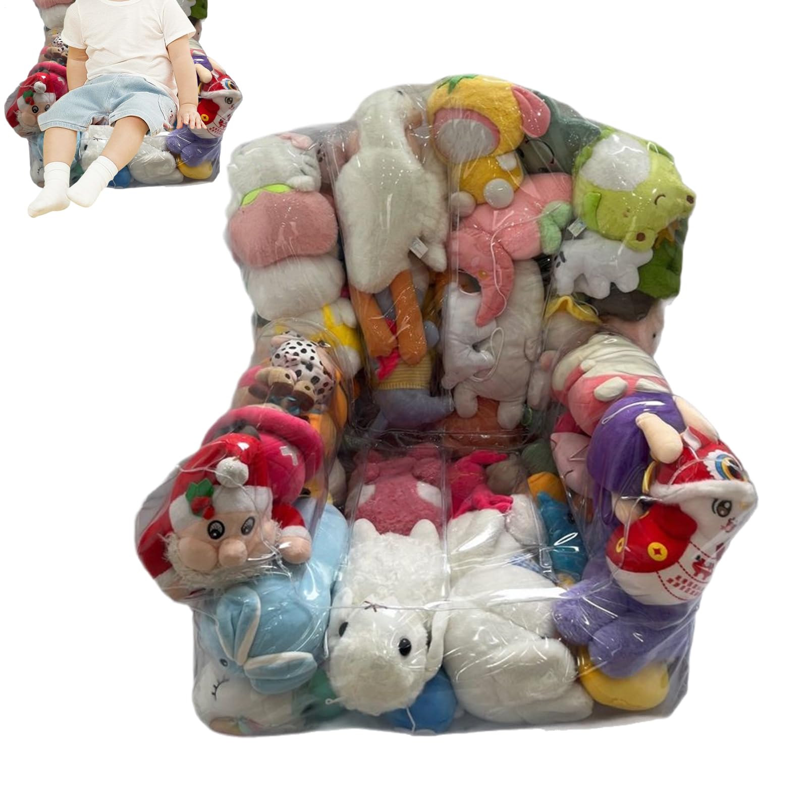 Sacco Porta Peluche Trasparente Impermeabile, Impermeabile in PVC Clear Bean Borse con Cerniera Riempibile, Borsa Organizzatrice Giocattoli per l'organizzazione di camere per Bambini, Sedia, Divano