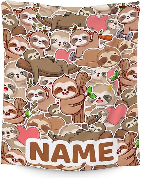 Mercuryelf Custom Sloth Throw Blanket - Soft, Fuzzy & Warm - 60x80 Inches Flannel Blankets for Bed, Couch - Brown Novelty Throws Gift for Adults