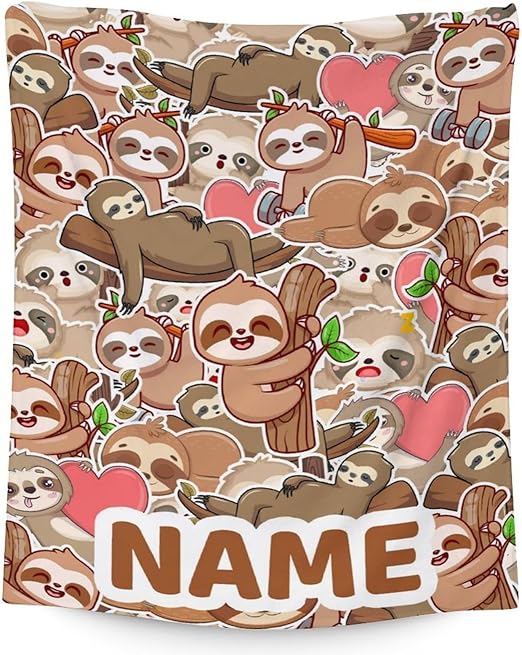 Mercuryelf Custom Sloth Throw Blanket - Soft, Fuzzy & Warm - 60x80 Inches Flannel Blankets for Bed, Couch - Brown Novelty Throws Gift for Adults