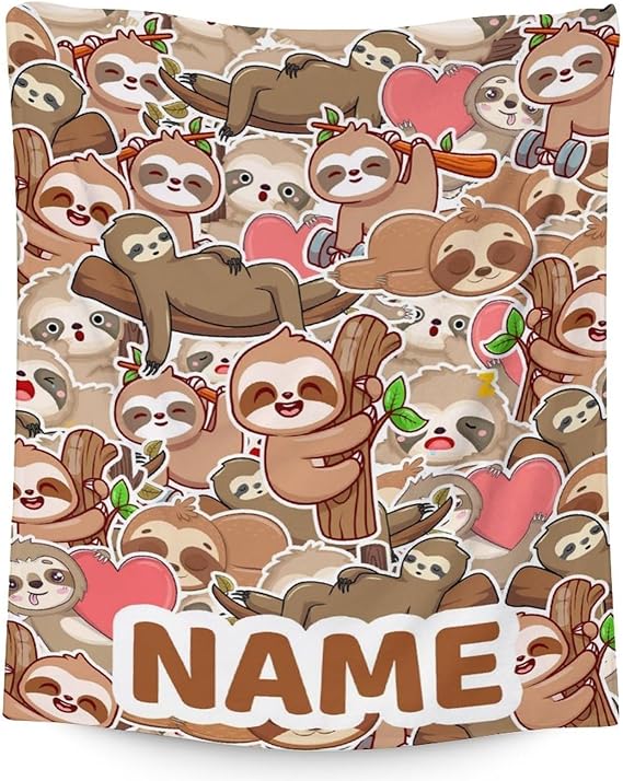 Mercuryelf Custom Sloth Throw Blanket - Soft, Fuzzy & Warm - 60x80 Inches Flannel Blankets for Bed, Couch - Brown Novelty Throws Gift for Adults