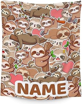 Mercuryelf Custom Sloth Throw Blanket - Soft, Fuzzy & Warm - 60x80 Inches Flannel Blankets for Bed, Couch - Brown Novelty Throws Gift for Adults