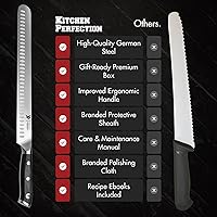 Vista 6 de Kitchen perfection Cuchillo de Brisket de 12 pulgadas para tallar y cortar carne - Borde Granton de acero alemán ultra afilado de alta calidad