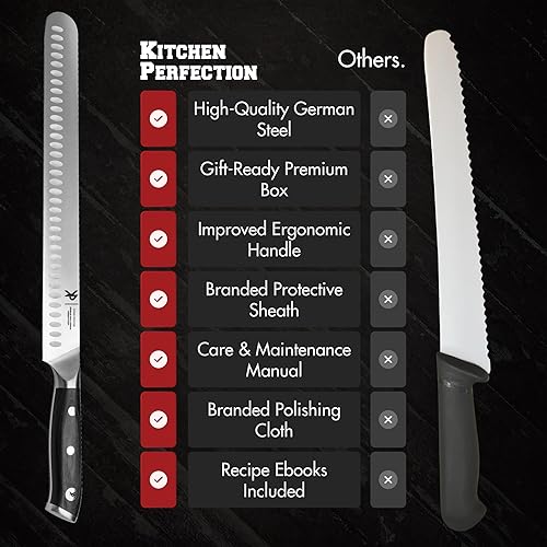 Miniatura 6 de Kitchen perfection Cuchillo de pechuga de 12 pulgadas para tallar y cortar carne, borde de acero alemán ultra afilado de alta calidad con funda,